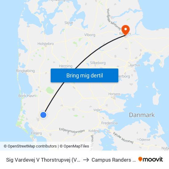 Sig Vardevej V Thorstrupvej (Varde) to Campus Randers VIA map