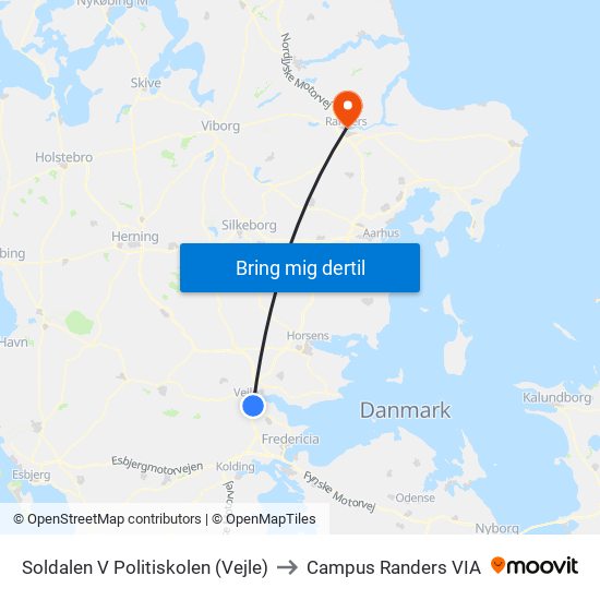 Soldalen V Politiskolen (Vejle) to Campus Randers VIA map