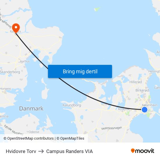 Hvidovre Torv to Campus Randers VIA map