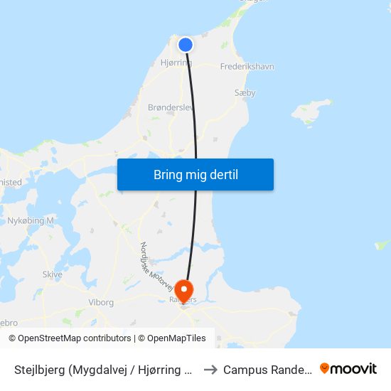 Stejlbjerg (Mygdalvej / Hjørring Kommune) to Campus Randers VIA map