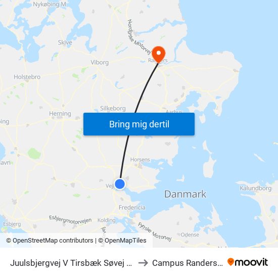 Juulsbjergvej V Tirsbæk Søvej (Vejle) to Campus Randers VIA map