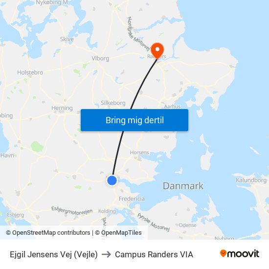 Ejgil Jensens Vej (Vejle) to Campus Randers VIA map