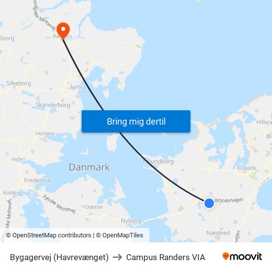 Bygagervej (Havrevænget) to Campus Randers VIA map