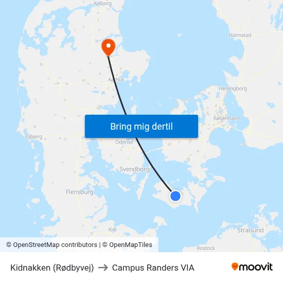 Kidnakken (Rødbyvej) to Campus Randers VIA map