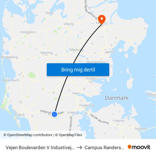 Vejen Boulevarden V Industivej Vest to Campus Randers VIA map