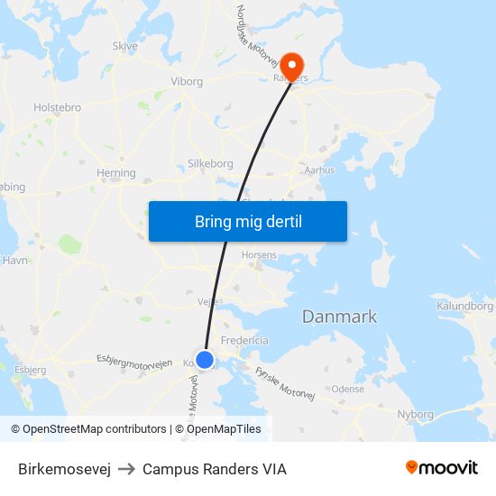 Birkemosevej to Campus Randers VIA map