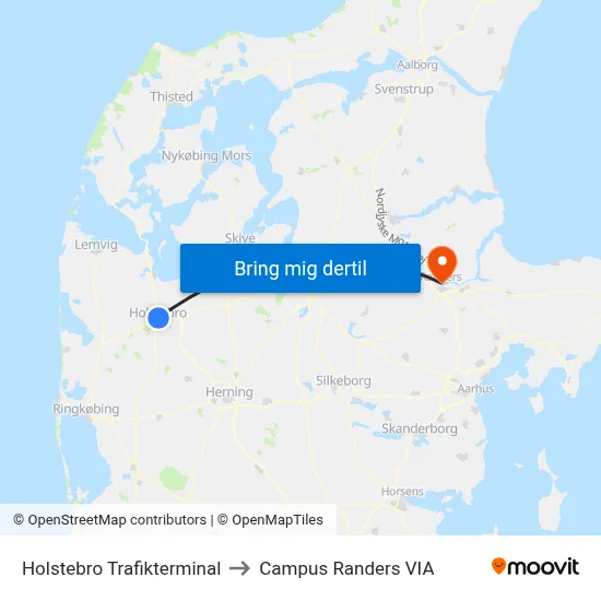 Holstebro Trafikterminal to Campus Randers VIA map