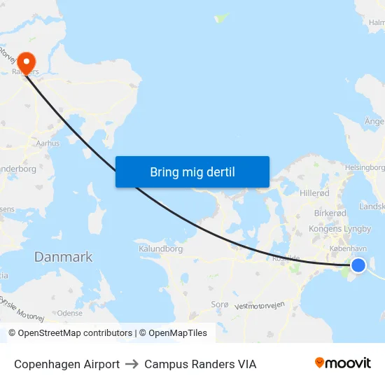 Copenhagen Airport to Campus Randers VIA map