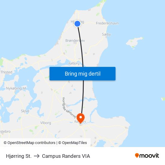 Hjørring St. to Campus Randers VIA map