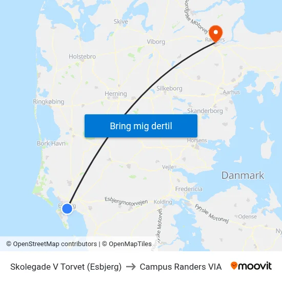 Skolegade V Torvet (Esbjerg) to Campus Randers VIA map