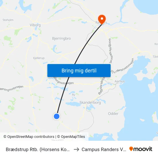 Brædstrup Rtb. (Horsens Kom) to Campus Randers VIA map