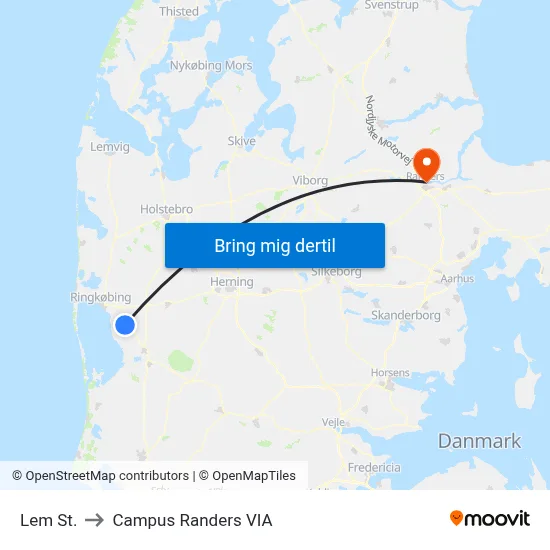 Lem St. to Campus Randers VIA map