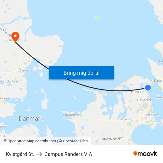 Kvistgård St. to Campus Randers VIA map