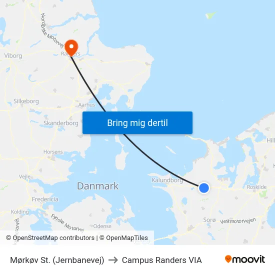 Mørkøv St. (Jernbanevej) to Campus Randers VIA map
