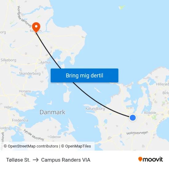 Tølløse St. to Campus Randers VIA map