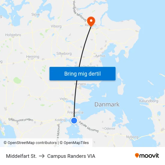 Middelfart St. to Campus Randers VIA map