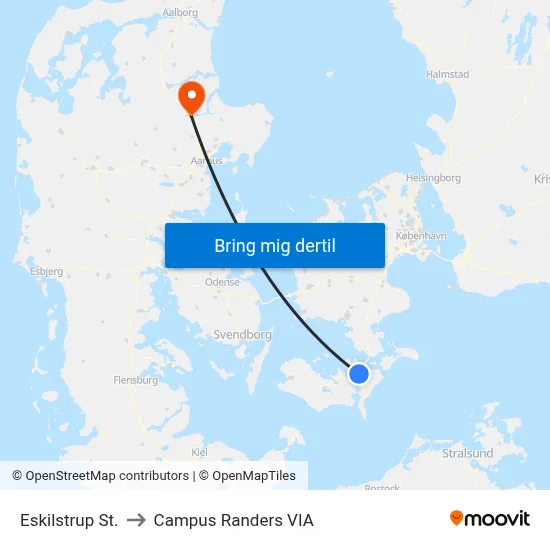 Eskilstrup St. to Campus Randers VIA map