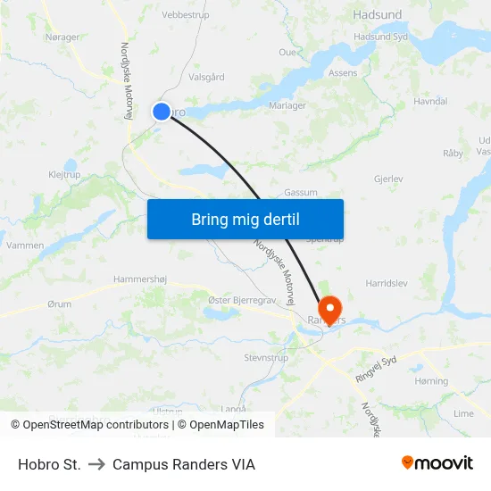Hobro St. to Campus Randers VIA map