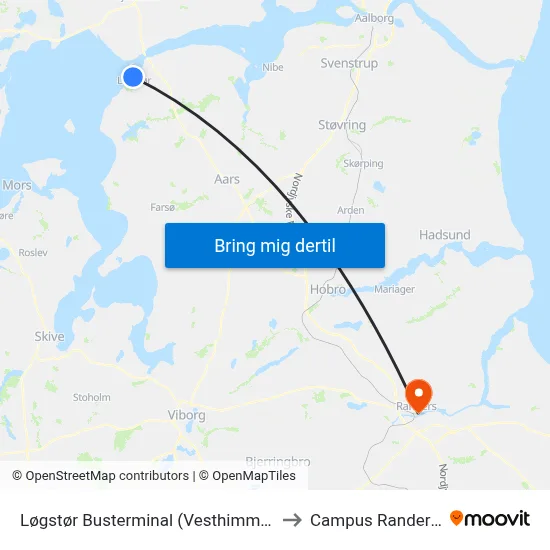 Løgstør Busterminal (Vesthimm. Komm.) to Campus Randers VIA map
