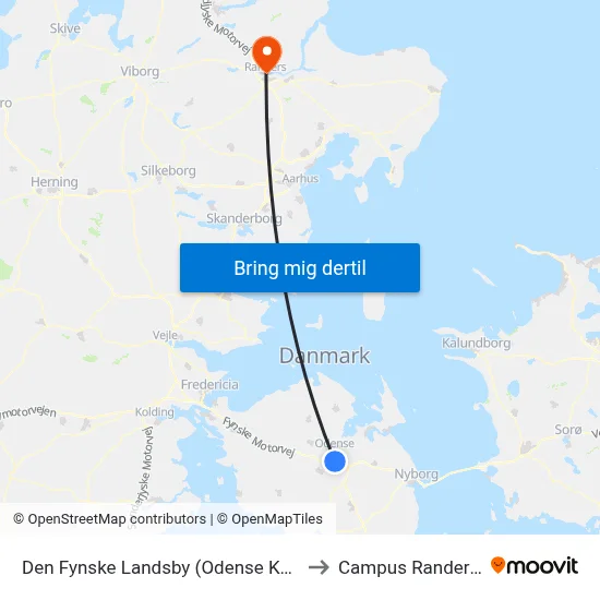 Den Fynske Landsby (Odense Kommune) to Campus Randers VIA map