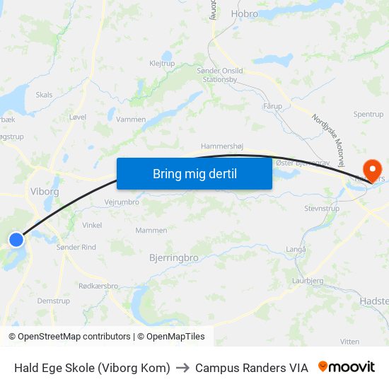 Hald Ege Skole (Viborg Kom) to Campus Randers VIA map