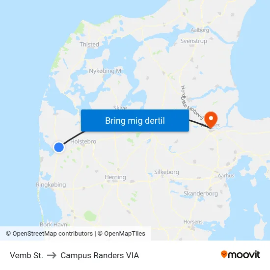 Vemb St. to Campus Randers VIA map
