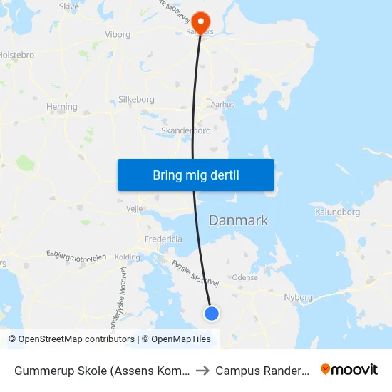 Gummerup Skole (Assens Kommune) to Campus Randers VIA map