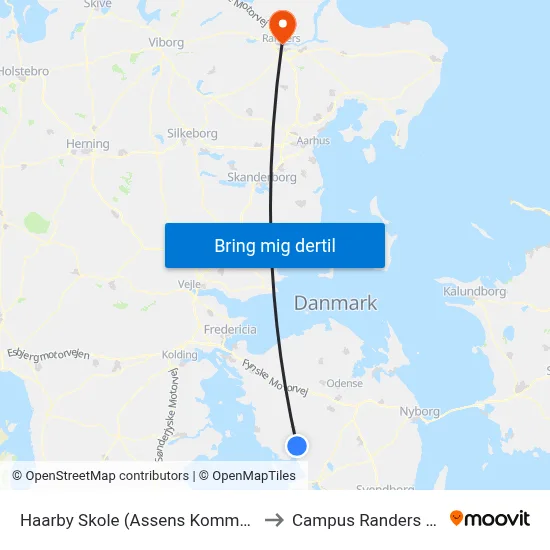 Haarby Skole (Assens Kommune) to Campus Randers VIA map