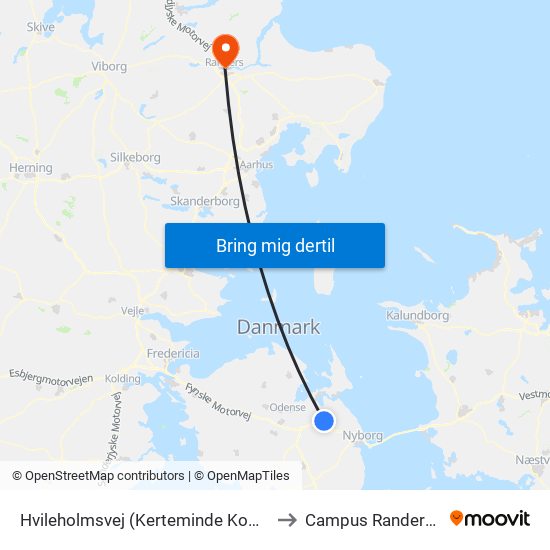 Hvileholmsvej (Kerteminde Kommune) to Campus Randers VIA map