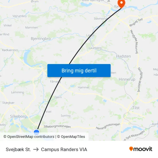 Svejbæk St. to Campus Randers VIA map