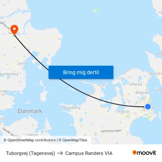 Tuborgvej (Tagensvej) to Campus Randers VIA map