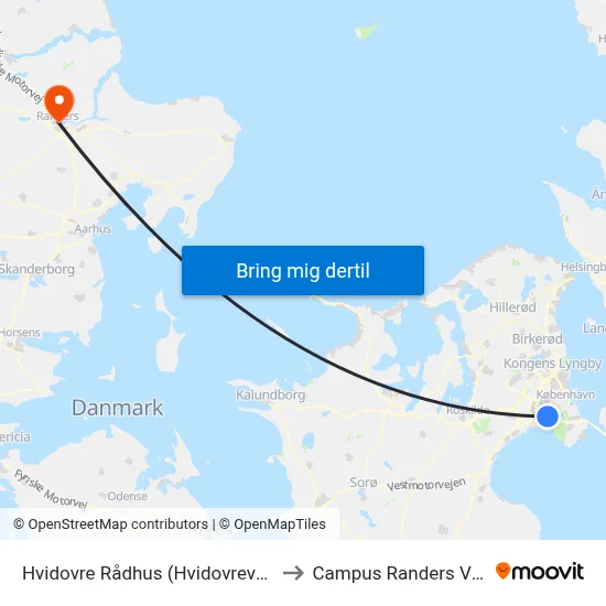Hvidovre Rådhus (Hvidovrevej) to Campus Randers VIA map
