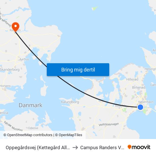 Oppegårdsvej (Kettegård Allé) to Campus Randers VIA map