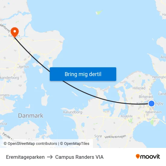 Eremitageparken to Campus Randers VIA map