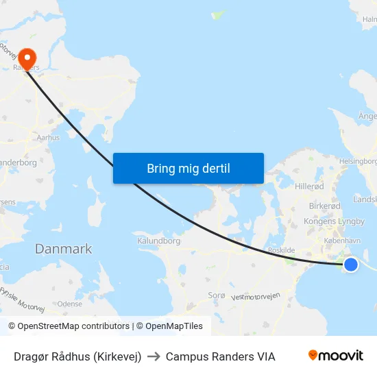 Dragør Rådhus (Kirkevej) to Campus Randers VIA map