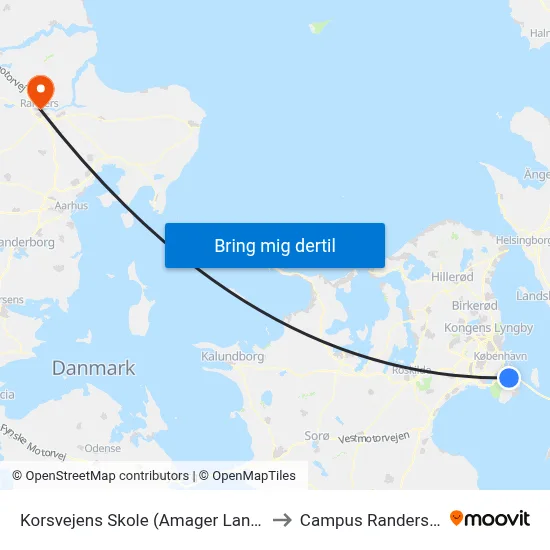 Korsvejens Skole (Amager Landevej) to Campus Randers VIA map