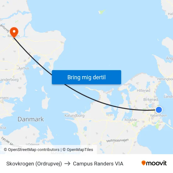 Skovkrogen (Ordrupvej) to Campus Randers VIA map