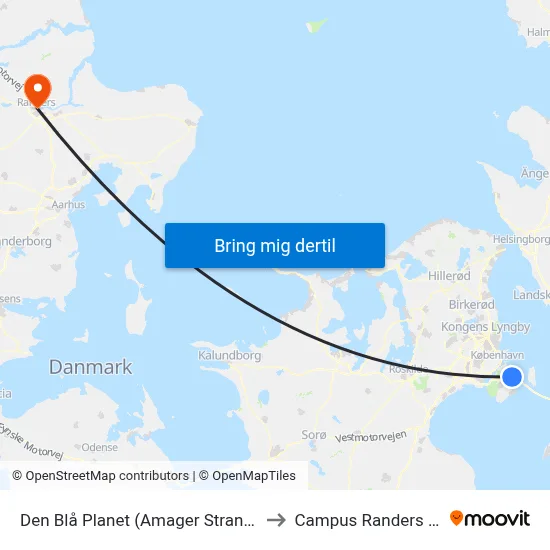 Den Blå Planet (Amager Strandvej) to Campus Randers VIA map