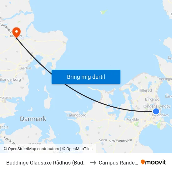 Buddinge Gladsaxe Rådhus (Buddinge Torv) to Campus Randers VIA map