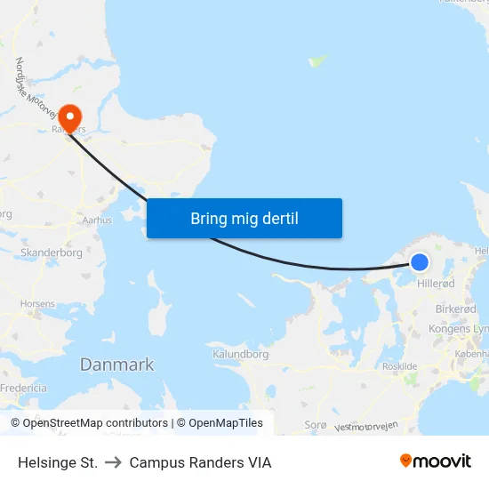 Helsinge St. to Campus Randers VIA map