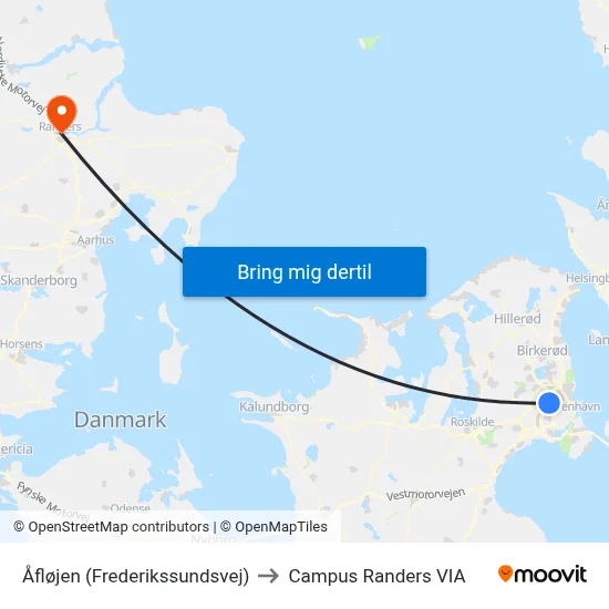 Åfløjen (Frederikssundsvej) to Campus Randers VIA map