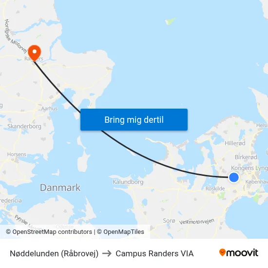 Nøddelunden (Råbrovej) to Campus Randers VIA map