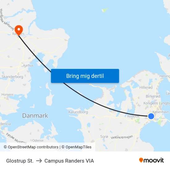 Glostrup St. to Campus Randers VIA map