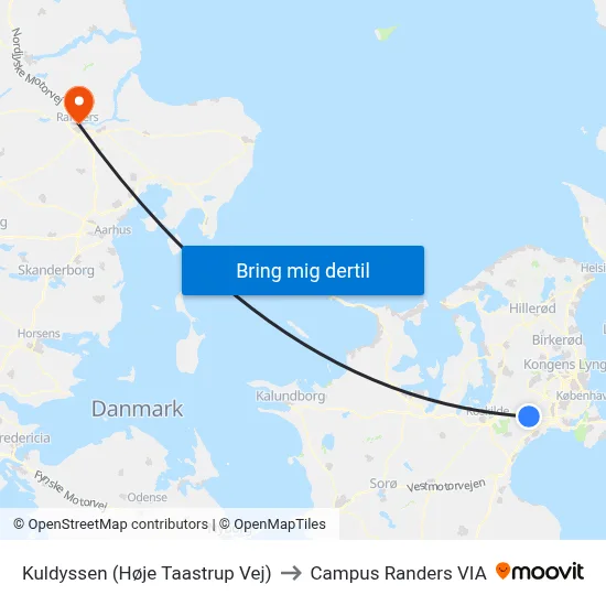 Kuldyssen (Høje Taastrup Vej) to Campus Randers VIA map