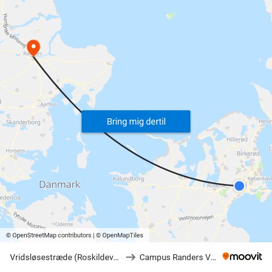 Vridsløsestræde (Roskildevej) to Campus Randers VIA map