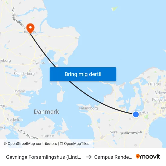 Gevninge Forsamlingshus (Lindenborgvej) to Campus Randers VIA map