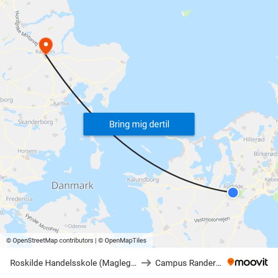 Roskilde Handelsskole (Maglegårdsvej) to Campus Randers VIA map