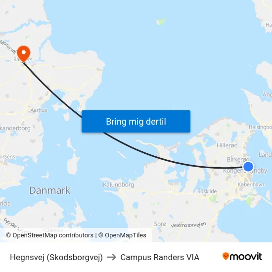 Hegnsvej (Skodsborgvej) to Campus Randers VIA map