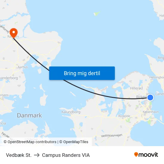 Vedbæk St. to Campus Randers VIA map