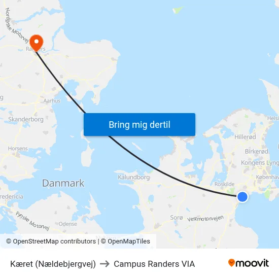 Kæret (Nældebjergvej) to Campus Randers VIA map